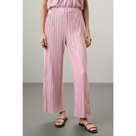 ATLEIN COLLECTIVE Pink Pleated Texture Mauve Plisses Flowy Pants Size 12 - Picture 1 of 14